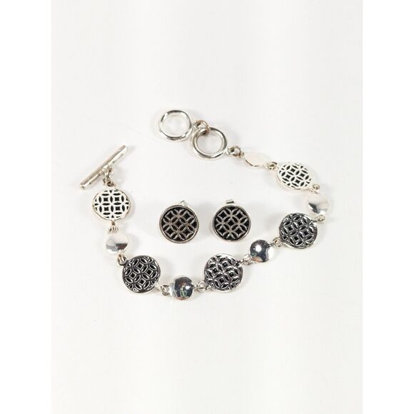 Black and Silver Tone Patterned Bracelet Earrings - Picture 8 of 12
